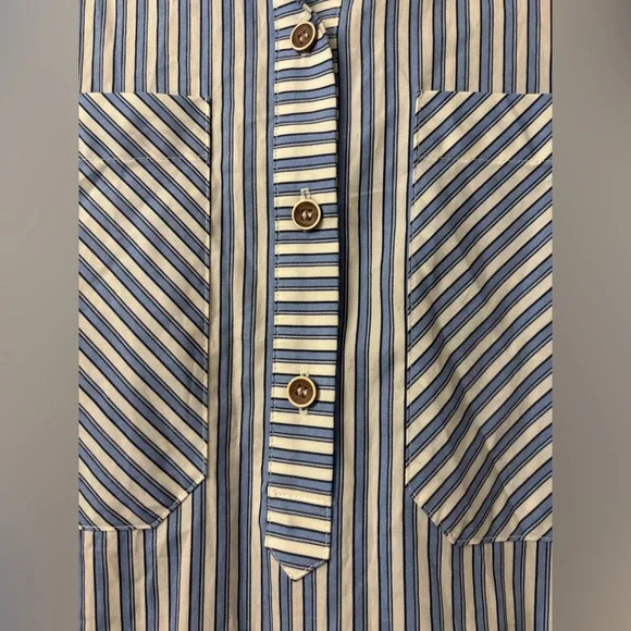 ZARA Mini Shirt Dress With Ruffles Blue & White Striped • Like New - Picture 5 of 6